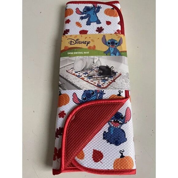 Disney Stitch Dish Drying Mat 18" x 16" Autumn Fall Leaves Pumpkin Thanksgiving - Picture 1 of 11